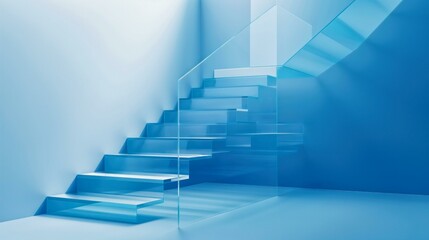 Obraz premium Elegant Blue Staircase in a Modern Minimalist Setting, Perfect for Conceptual Art Themes