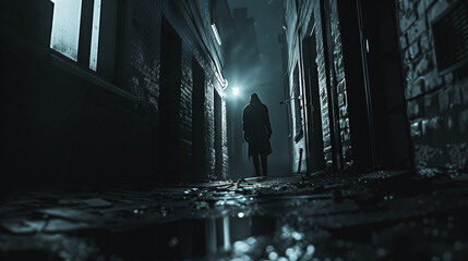 A Psychopath Lurking In The Street At The Night In Search Of A Victim - obrazy, fototapety, plakaty