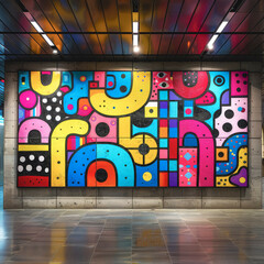 Tunnel with bright graffiti art on the walls. - 791768447
