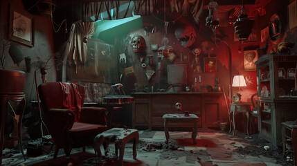 Fototapeta premium The Inside Horrors Of A Psychopath's Room, The Mementos and Trophies 