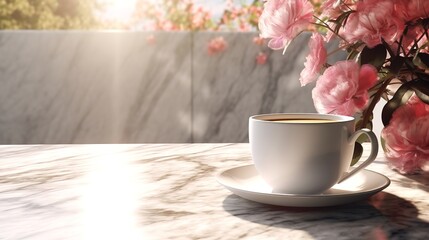 Morning Coffee in Modern Cup on Marble Table

 - obrazy, fototapety, plakaty