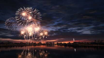 New Year Fireworks in Night Sky: 8K Photorealistic Image

