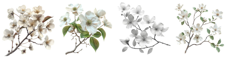 White dogwood   Hyperrealistic Highly Detailed Isolated On Transparent Background Png File