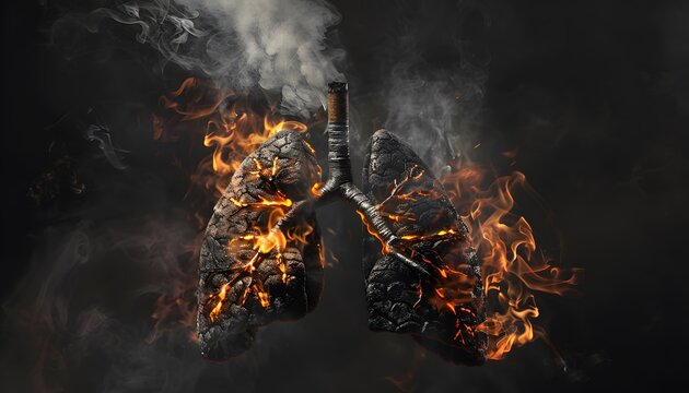 A powerful visual representation of the harm of smoking, depicted with the image of burning lungs, timed for release on May 31st to coincide with World No Tobacco Day, emphasizing the critical health 