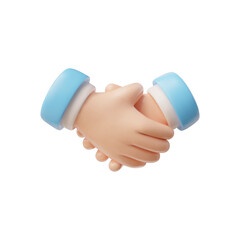 3D handshake, hold hands with blue sleeve vector icon, cartoon partnership arm gesture, greetings or support, agreement