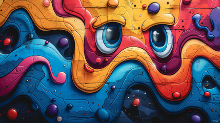 Street art composition with cartoon monster character, graffiti style. - 791772065