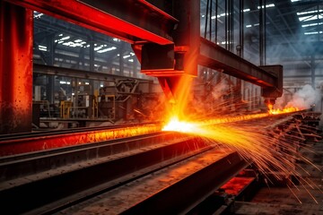 Blick in ein Stahlwerk - Stahlherstellung - Stahlindustrie - KI generiert - obrazy, fototapety, plakaty