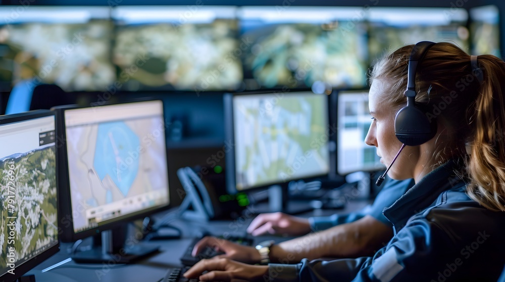 Aufkleber emergency response team's coordinated command center crisis management and precise gps monitoring