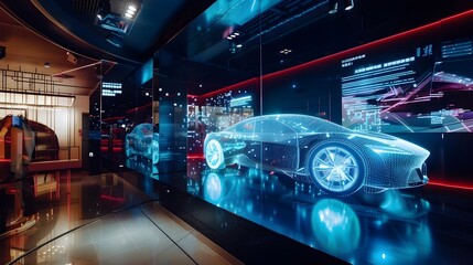 Interactive 3D Hologram in Luxury Car Showroom Allows Detailed of Latest Model