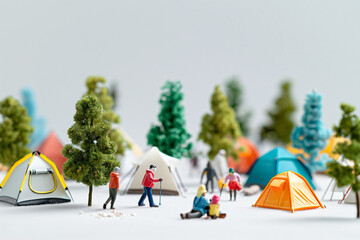 ミニチュア、キャンプをする人々、3D CG - obrazy, fototapety, plakaty
