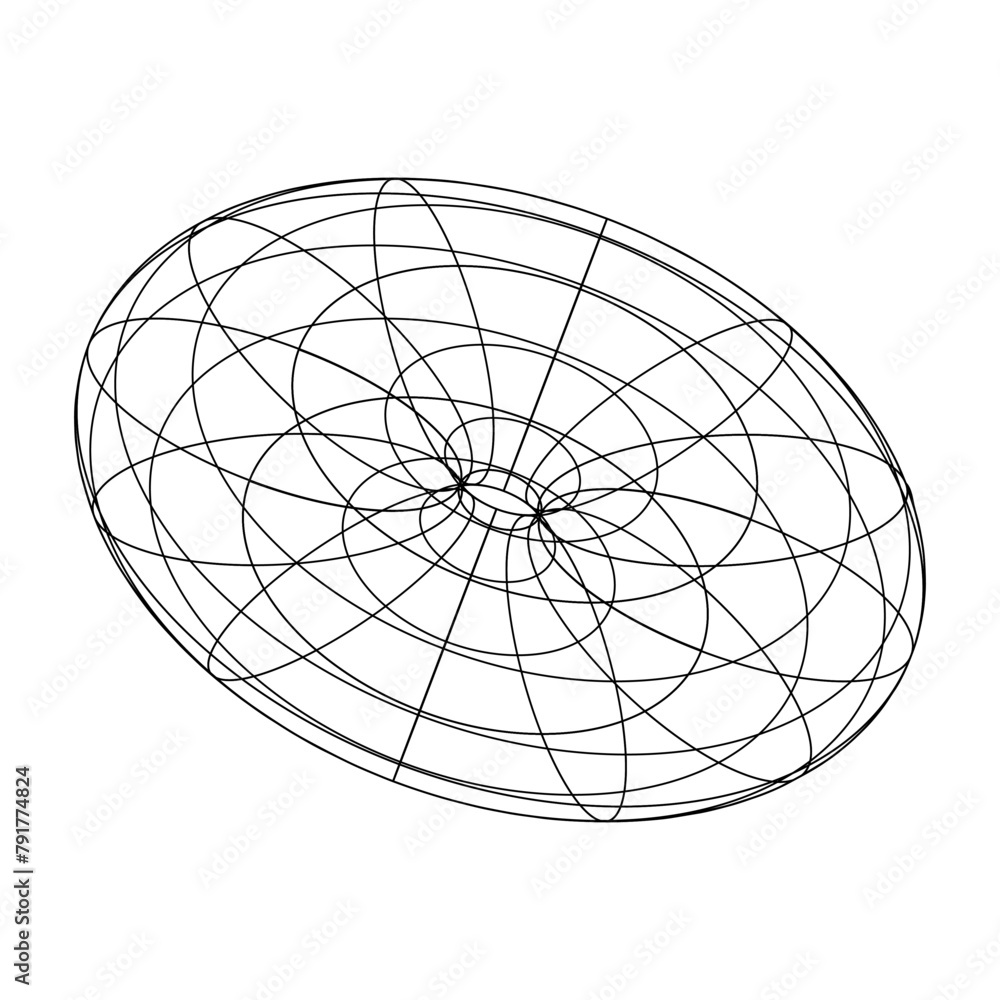 Poster Abstract isolated wireframe model, cyberpunk retro futuristic shape in y2k style. Editable stroke. Vector illustration on transparent background.