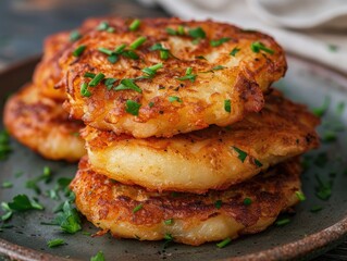 Fried Potato Pancakes: Crispy and Fluffy Treats - Comforting and Delicious - Close-up of Dish