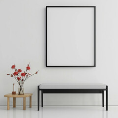 Blank Picture with Frame on Living Room Wall, For Editing, White Background
