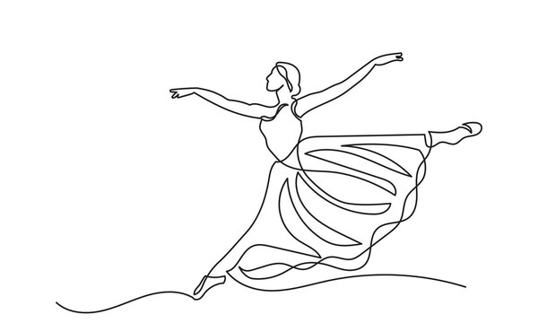 single line drawing of a woman ballet dancer.ballet Ballerina continuous line art drawing.Ballet Dancer ballerina. Vector Illustration.
