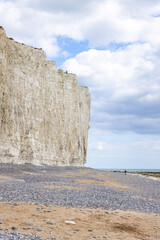Seven sisters, Hikers walking along the coast, famous tourism location and world heritage in south England, Spring outdoor