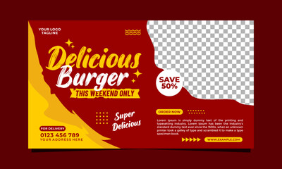 Vector of delicious burger menu social media cover banner template