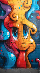 Street art composition with cartoon monster character, graffiti style. - 791777243