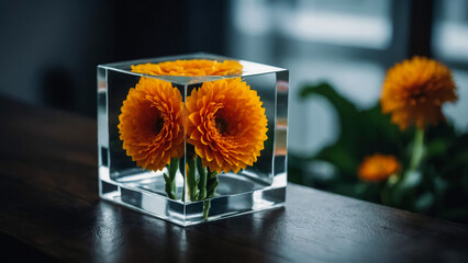 Summer bouquet with chamomiles and calendula in a glass jar on the table of a country house
 - obrazy, fototapety, plakaty