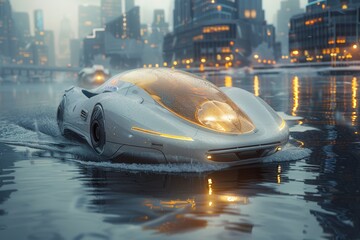 Cutting-edge aquatic vehicles in a futuristic metropolis