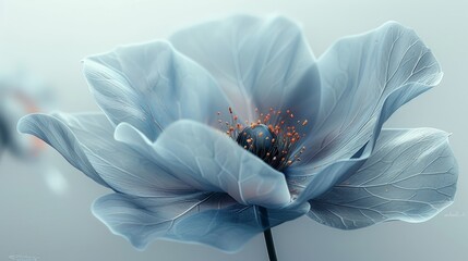 Surreal blue poppy flower with delicate translucent petals - obrazy, fototapety, plakaty
