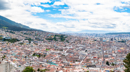 panoramic  view of quito old town, ecuador