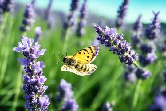 'honeybee panoramic butterfly flowers view lady bud lavender honey bee insect fly coccinellidae flower lavandula biodiversity garden green pollen animal pink wildlife environment summer beauty'