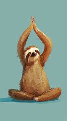 Naklejka premium Sloth practicing yoga with arms raised in lotus position