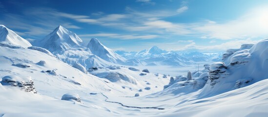 Obraz premium Ski track in mountain area on sunny winter day