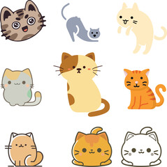 set of cartoon cats
