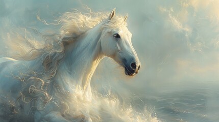 Obraz na płótnie Canvas Majestic white horse in a mystical cloudy atmosphere