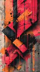 Geometric pattern in black and pink in graffiti style. - 791780867