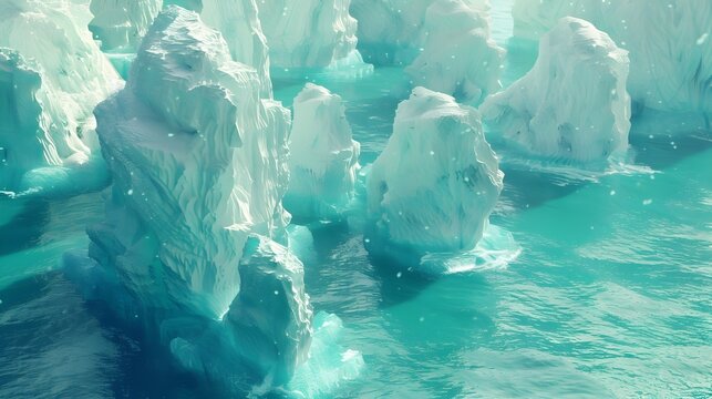 Mythical Icebergs Migrate Southward in Turquoise Waters A DD Illustrated Journey