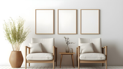 Fototapeta na wymiar Blank picture frame mockup on a wall. Horizontal orientation. Artwork template in interior design
