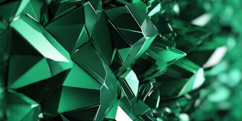 3d render, abstract dark green crystal background, faceted texture, macro panorama, wide panoramic...