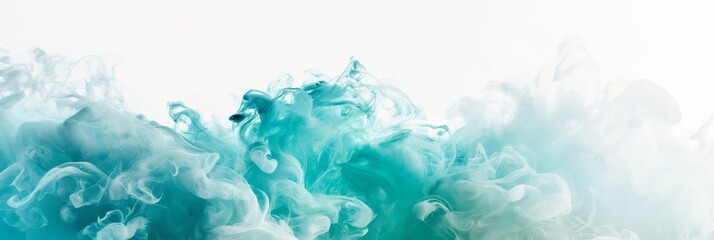 Fototapeta na wymiar Abstract image of turquoise and white smoke swirling together creating an ethereal and dreamlike atmosphere