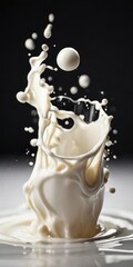 Beautiful creamy splash of milky white foam or other liquid isolated on white background. Stop motion freeze shot. Splash for texture elements