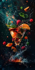 A summer cocktail at the bar. Professional photo of a fruity alcoholic cocktail. Menu cover