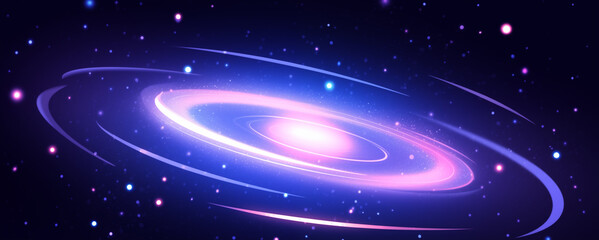 Obraz premium Beautiful galaxy illustration background in hand drawn cartoon universe 