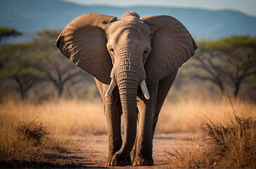 African Elephant With Beautiful Background