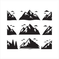 mountain silhouette icon vector set