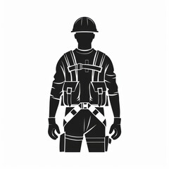 Fototapeta na wymiar Silhouette of a construction worker with helmet and safety gear isolated on white.