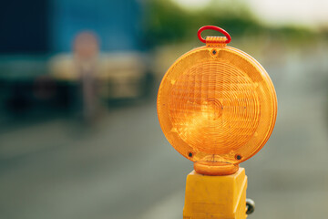 Traffic beacon warning light during road maintenance - 791785423