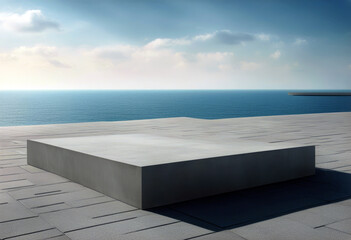 'sky floor plaza pebble podium gray concrete asphalt wall empty background Rectangle rendering sea...