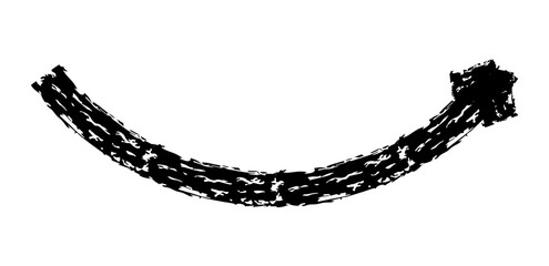 Hand drawn simple arrow drawn with wax crayon, chalk or charcoal. Uneven dry texture for underlining highlighting. Pencil drawn lines, strikethrough, grungy vector isolated on white.