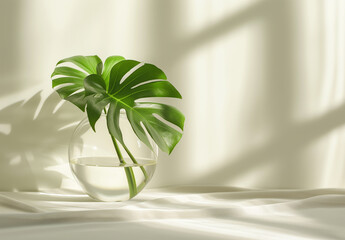 Monstera leave in the transparent vase: Modern Minimalist Indoor Plant Decor
