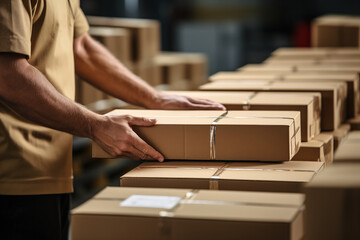 Trabajador con paquetes y cajas para distribuir.  - obrazy, fototapety, plakaty