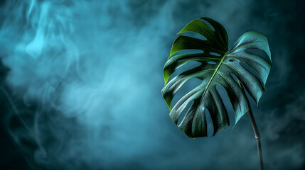 Monstera Leaves on the dark foggy Background: Vibrant Tropical Greenery