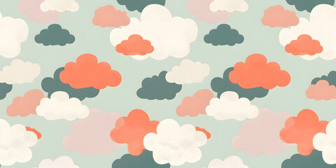 seamless pattern of childlike colorful clouds
