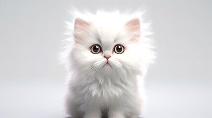 Portrait of Cute Fluffy Kitty Cat with Minimalist Background

