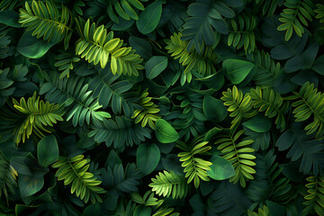 Green Leaves Dark Background: Natural Plant Texture